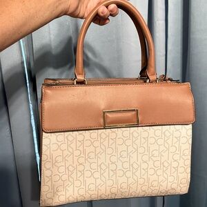 Calvin Klein Brown and Cream Satchel